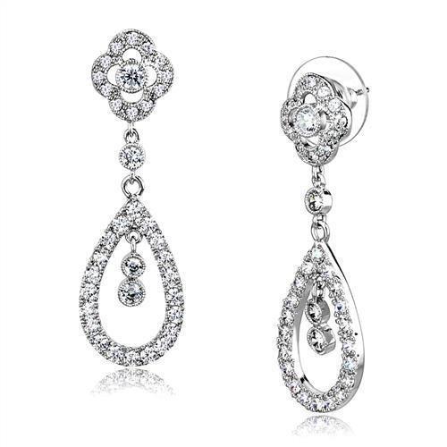 Flower & Teardrop Rhodium/Cubic Zirconia Earrings