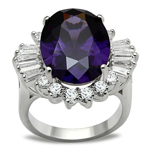 Amethyst & Diamond Silver Ring