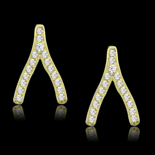 TS443 - Gold 925 Sterling Silver Earrings with AAA Grade CZ  in Clear