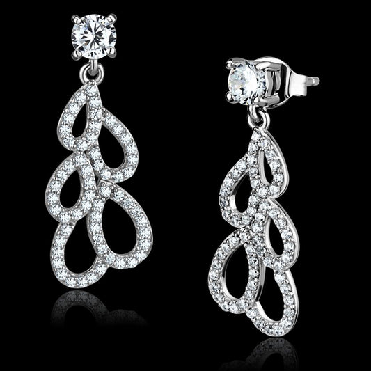 TS496 - Rhodium 925 Sterling Silver Earrings with AAA Grade CZ  in